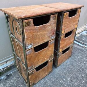 🔥 Vintage Rustic Industrial 3-Drawer Wood & Metal Side Cabinets – Set of 2